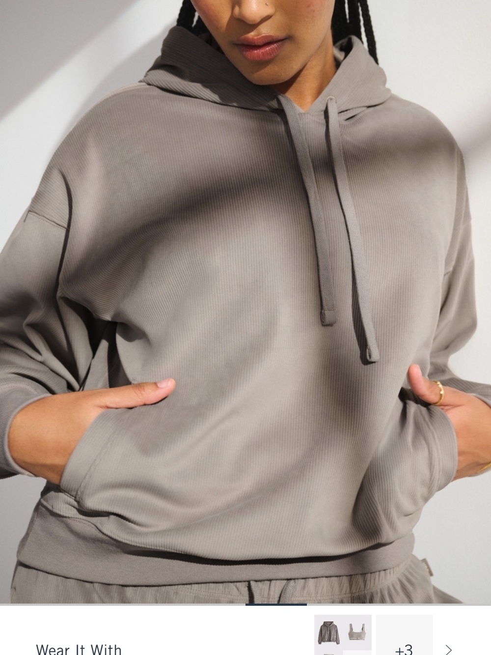 Abercrombie & Fitch Ribbed Hooded Crew Sweater in Taupe